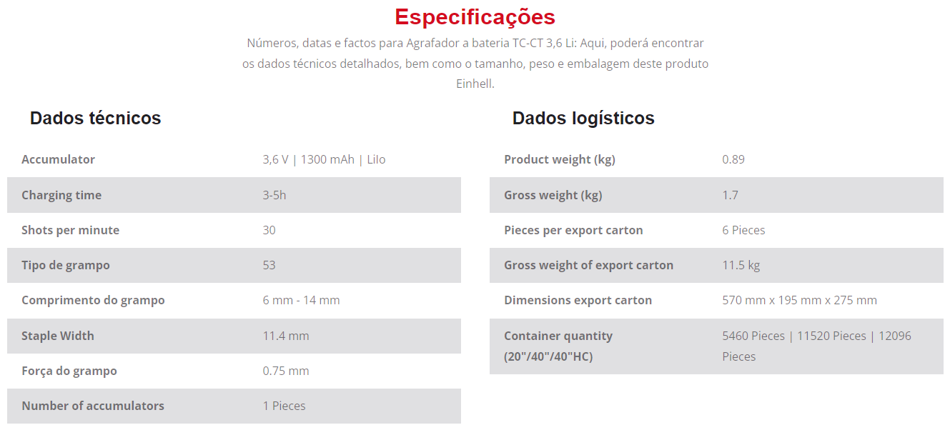 Agrafador a bateria Einhell TC-CT 3,6 Li